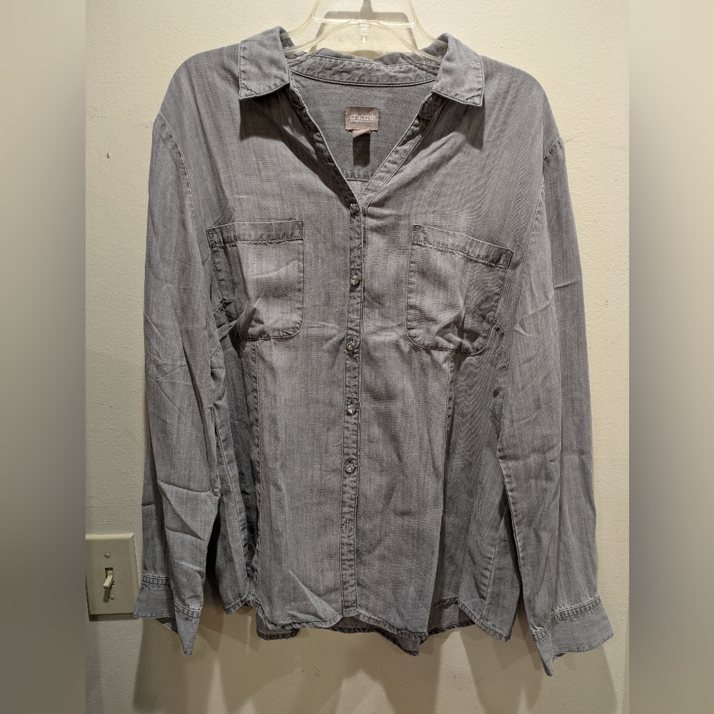 chicos Gray Button-Up Shirt Size 3x